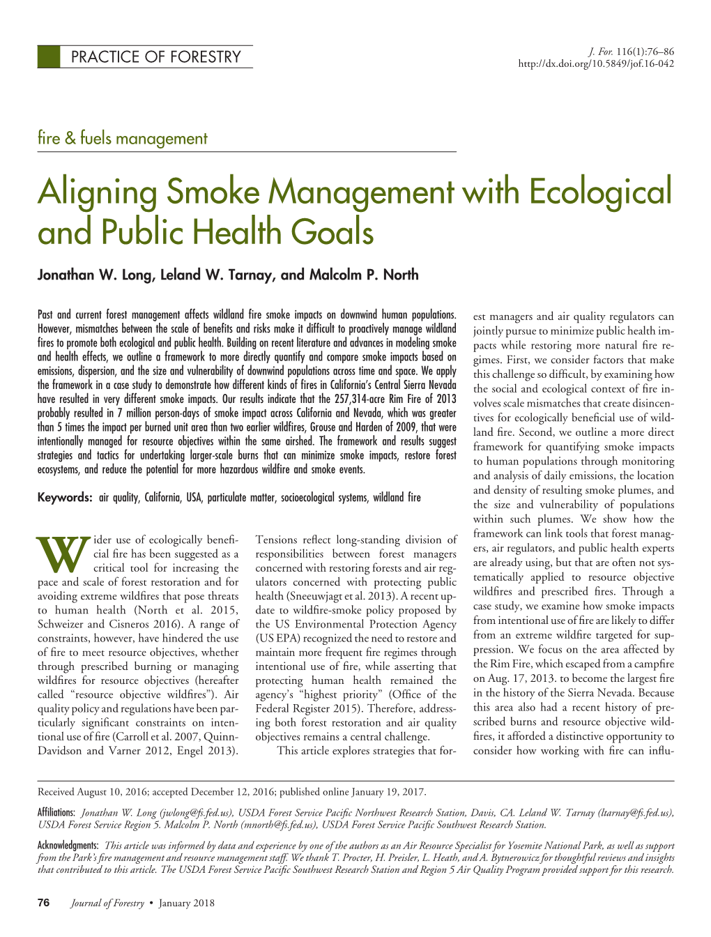 Aligning Smoke Management with Long-Term Ecological and Public