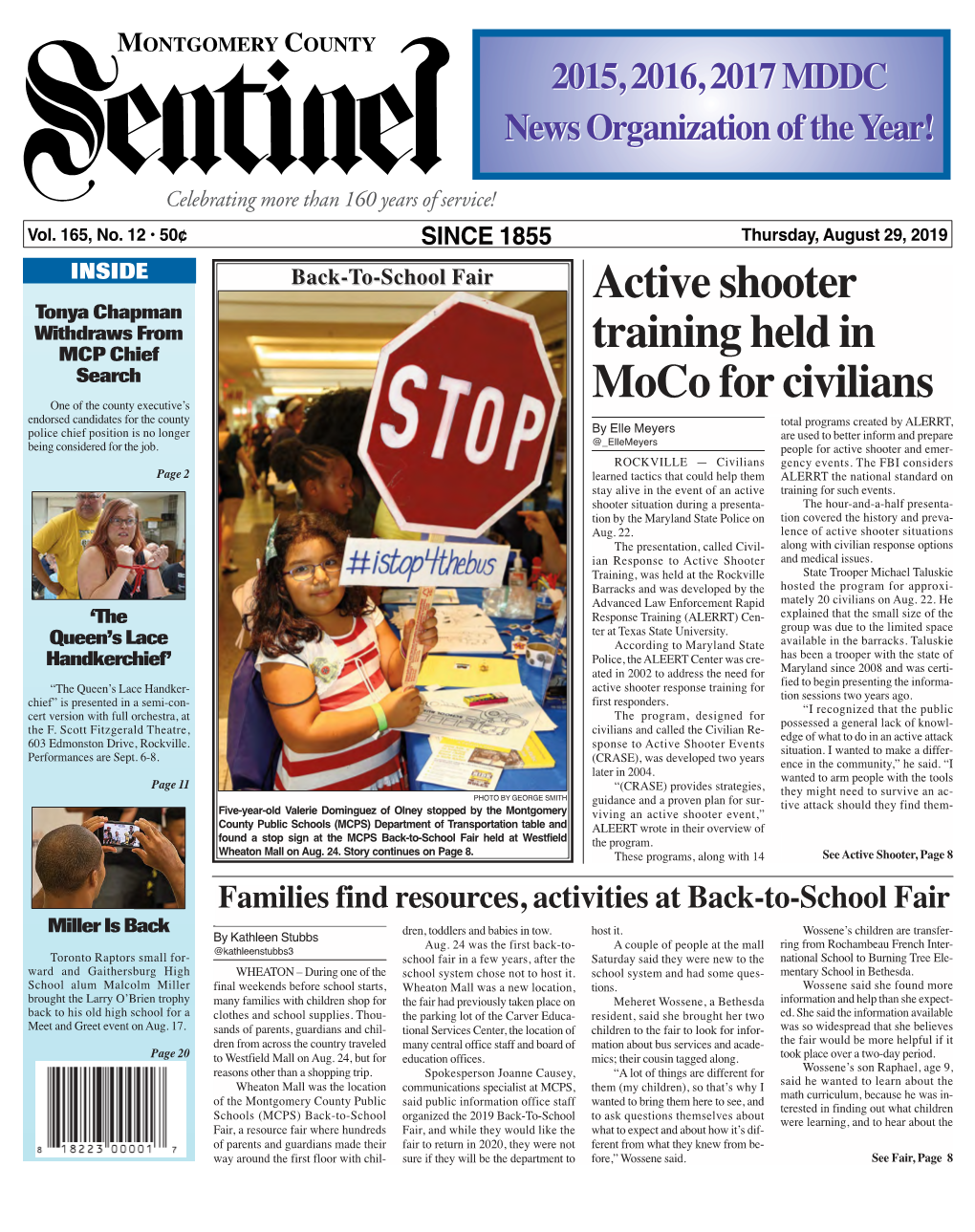 THE MONTGOMERY COUNTY SENTINEL AUGUST 29, 2019 EFLECTIONS the Montgomery County Sentinel, R Published Weekly by Berlyn Inc