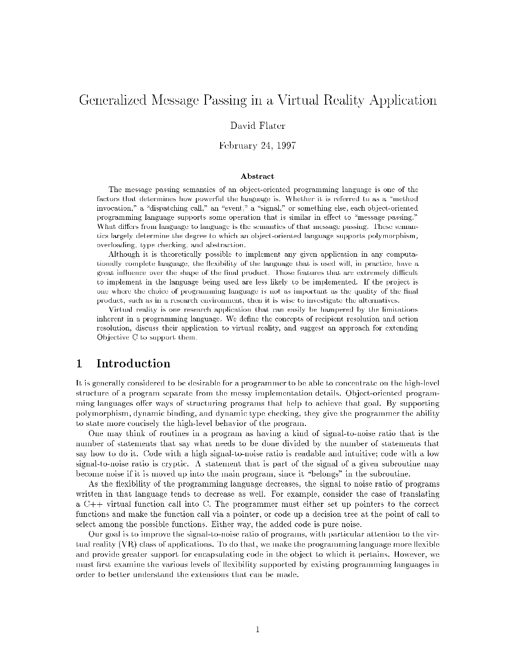 Generalized Message Passing in a Virtual Reality Application