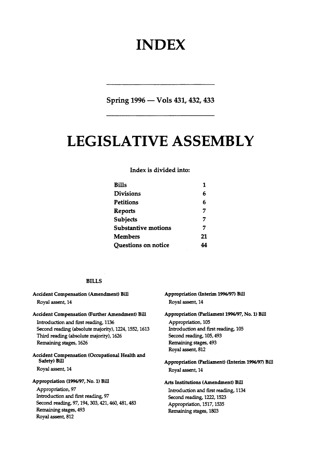 Index Legislative Assembly
