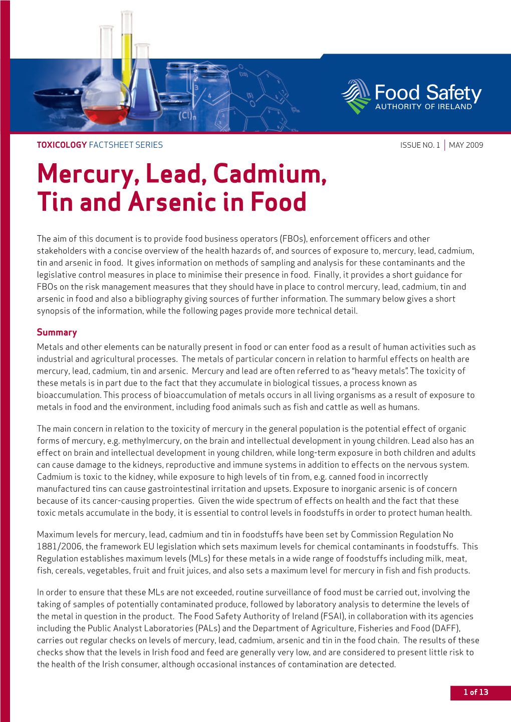 Mercury, Lead, Cadmium, Tin and Arsenic in Food