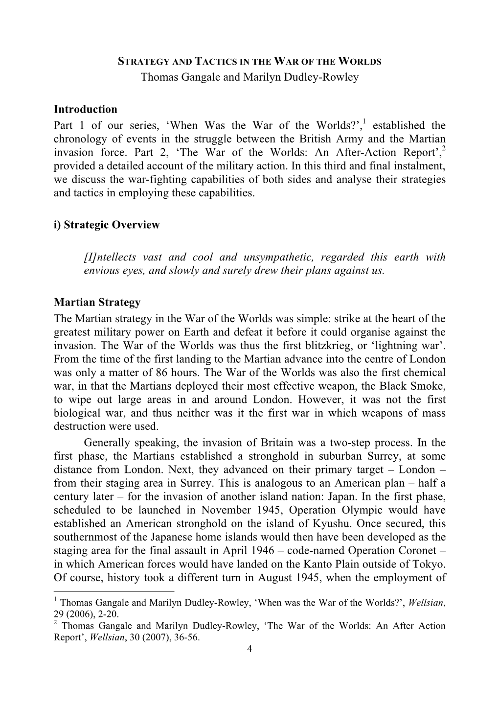 Thomas Gangale and Marilyn Dudley-Rowley Introduction Part 1 of Our Series, 'When Was the War of the Worlds?',1 Established