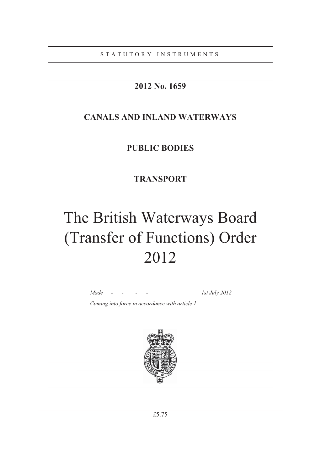 British Waterways Board (Transfer of Functions) Order 2012