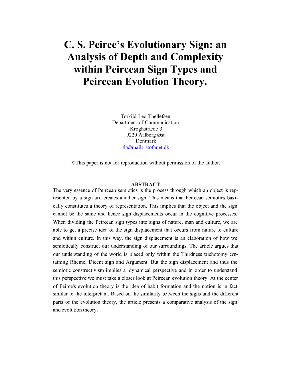 C. S. Peirce's Evolutionary Sign: an Analysis of Depth and Complexity