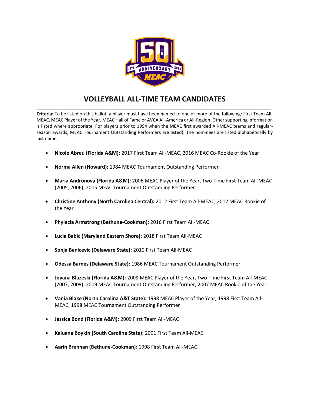 Volleyball All-Time Team Candidates