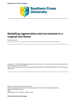 Modelling Regeneration and Recruitment in a Tropical Rain Forest