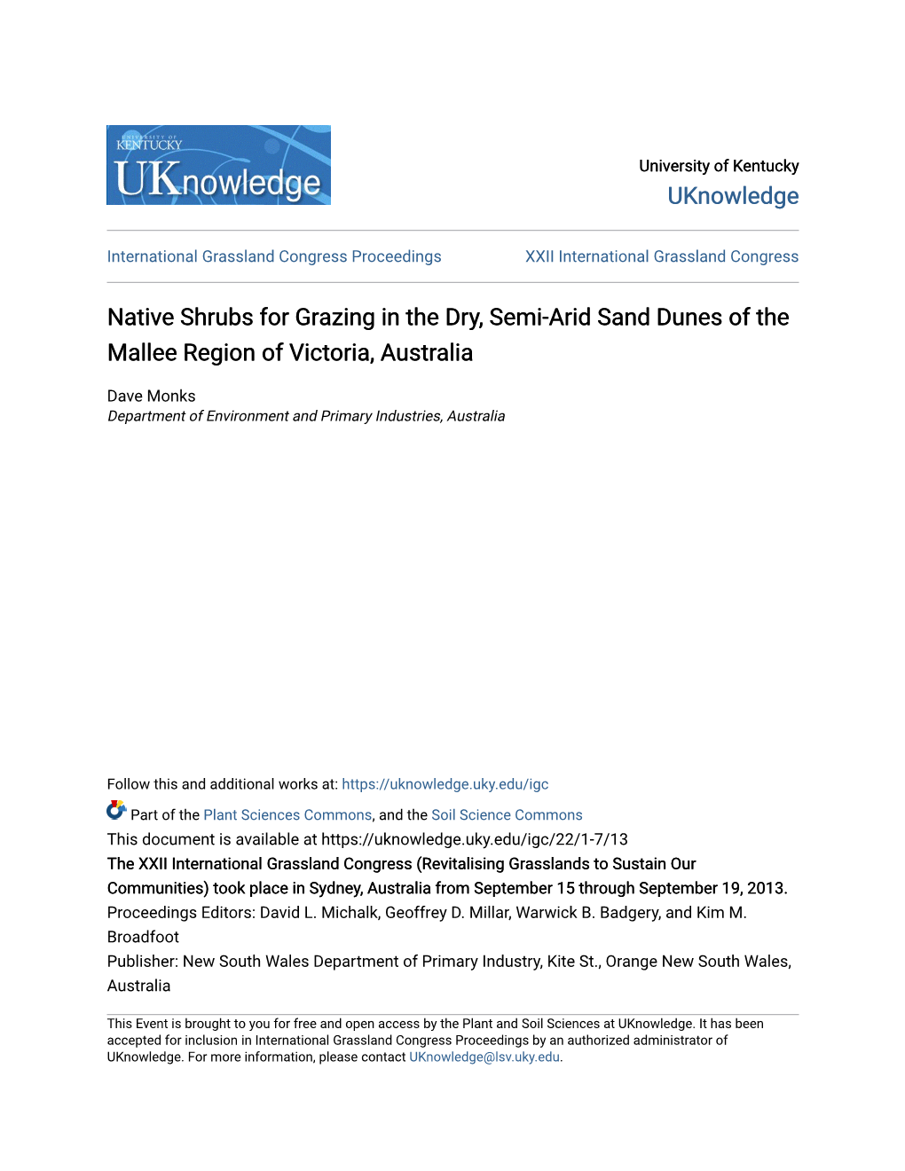 Native Shrubs for Grazing in the Dry, Semi-Arid Sand Dunes of the Mallee Region of Victoria, Australia