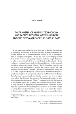 The Transfer of Military Technology and Tactics Between Western Europe and the Ottoman Empire, C