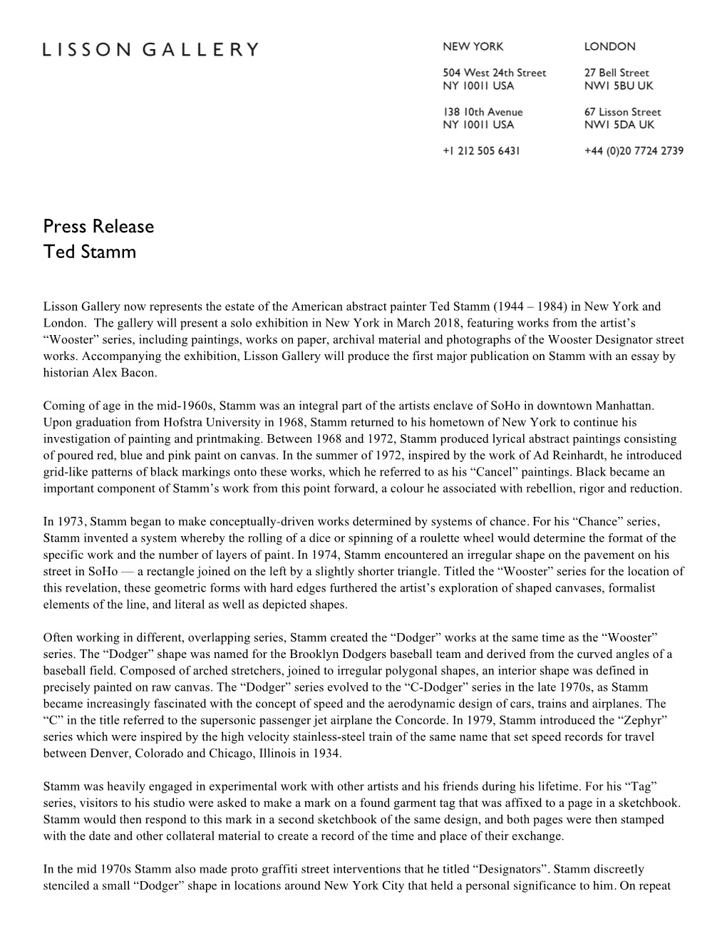 Press Release Ted Stamm