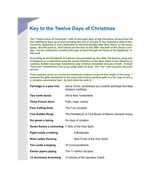 Key to the Twelve Days of Christmas