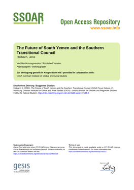 The Future of South Yemen and the Southern Transitional Council Heibach, Jens
