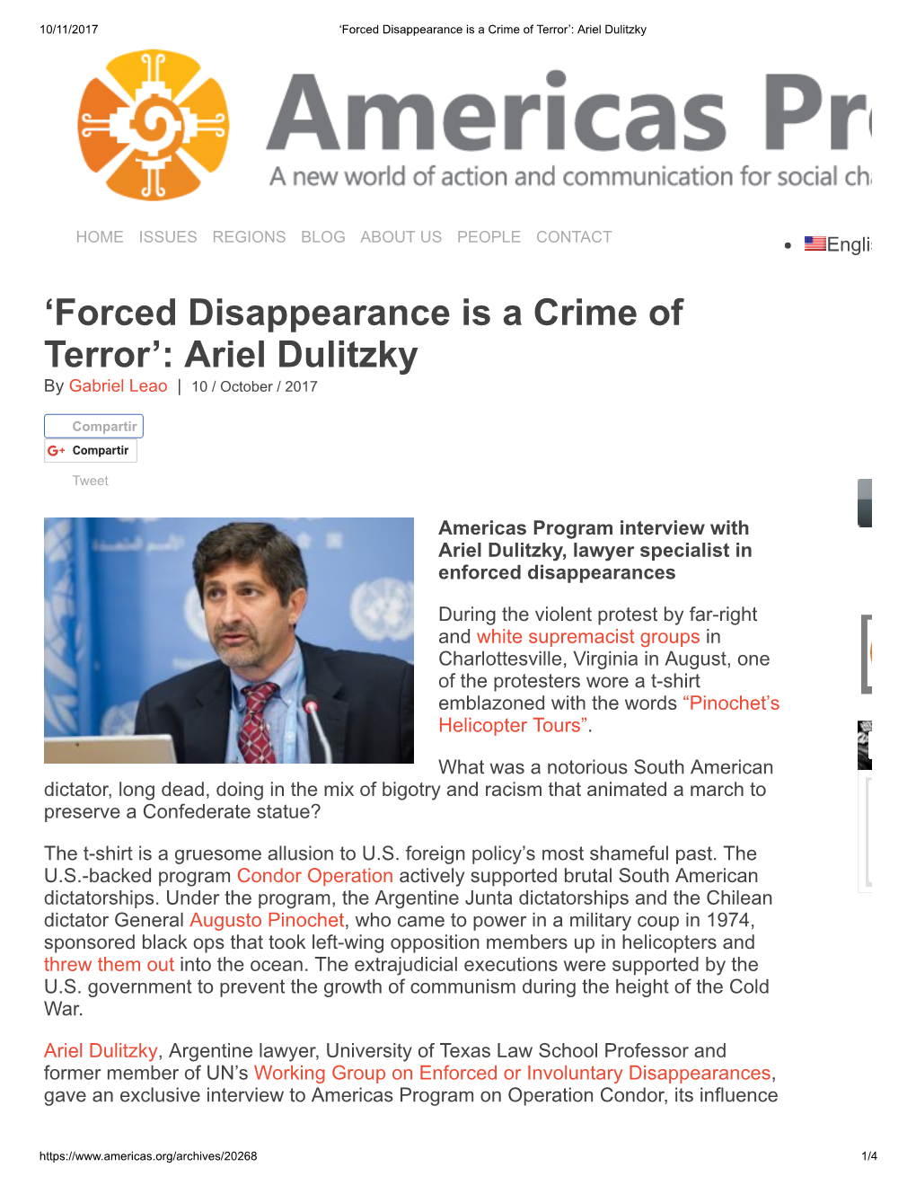 'Forced Disappearance Is a Crime of Terror': Ariel Dulitzky