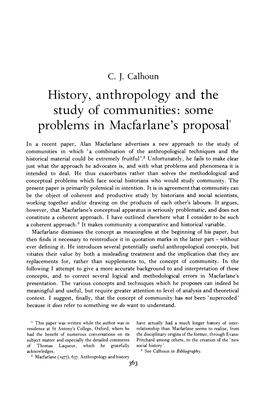 History, Anthropology and the Study of Communities: Some Problems in Macfarlane's Proposal