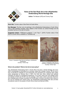 Value of the San Rock Art in the Ukhahlamba Drakensberg World Heritage Site