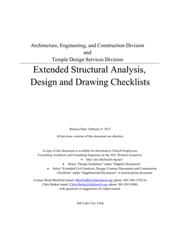 Extended Structural Analysis, Design and Drawing Checklists