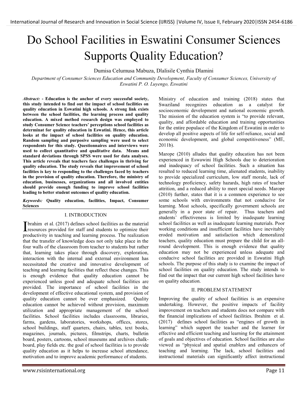 Do School Facilities in Eswatini Consumer Sciences Supports Quality Education?