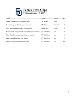Padres Press Clips Friday, January 13, 2017