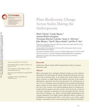 Plant Biodiversity Change Across Scales During the Anthropocene Mark Vellend, Lander Baeten, Antoine Becker-Scarpitta, V´Eronique Boucher-Lalonde, Jenny L