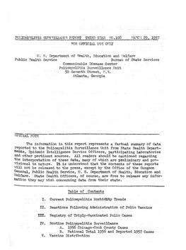 Poliomyelitis Surveillance Report Third Year N0.108 March 29, 1957 Eor Official Use Orly