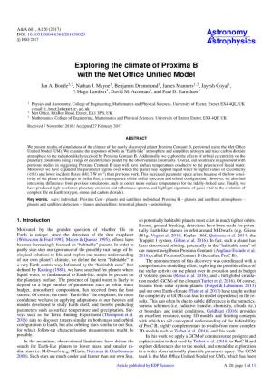 Exploring the Climate of Proxima B with the Met Ofﬁce Uniﬁed Model Ian A