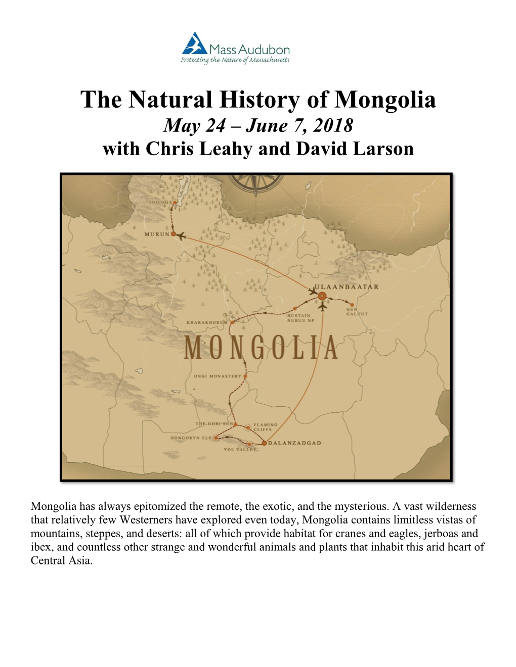 The Natural History of Mongolia May 24 – June 7, 2018 with Chris Leahy and David Larson
