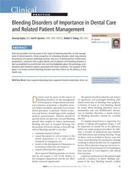 Bleeding Disorders of Importance in Dental Care and Related Patient Management