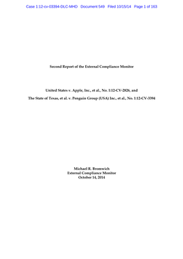Second Report of the External Compliance Monitor : U.S. V. Apple, Inc., Et