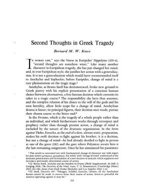 Second Thoughts in Greek Tragedy Knox, Bernard M W Greek, Roman and Byzantine Studies; Fall 1966; 7, 3; Proquest Pg