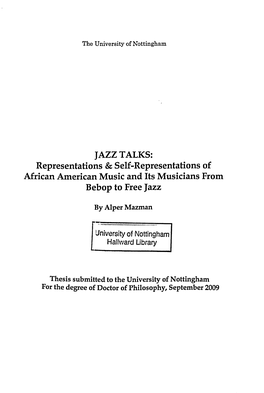 JAZZ TALKS: Representations & Self-Representations of African American Music and Its Musicians from Bebop to Free Jazz