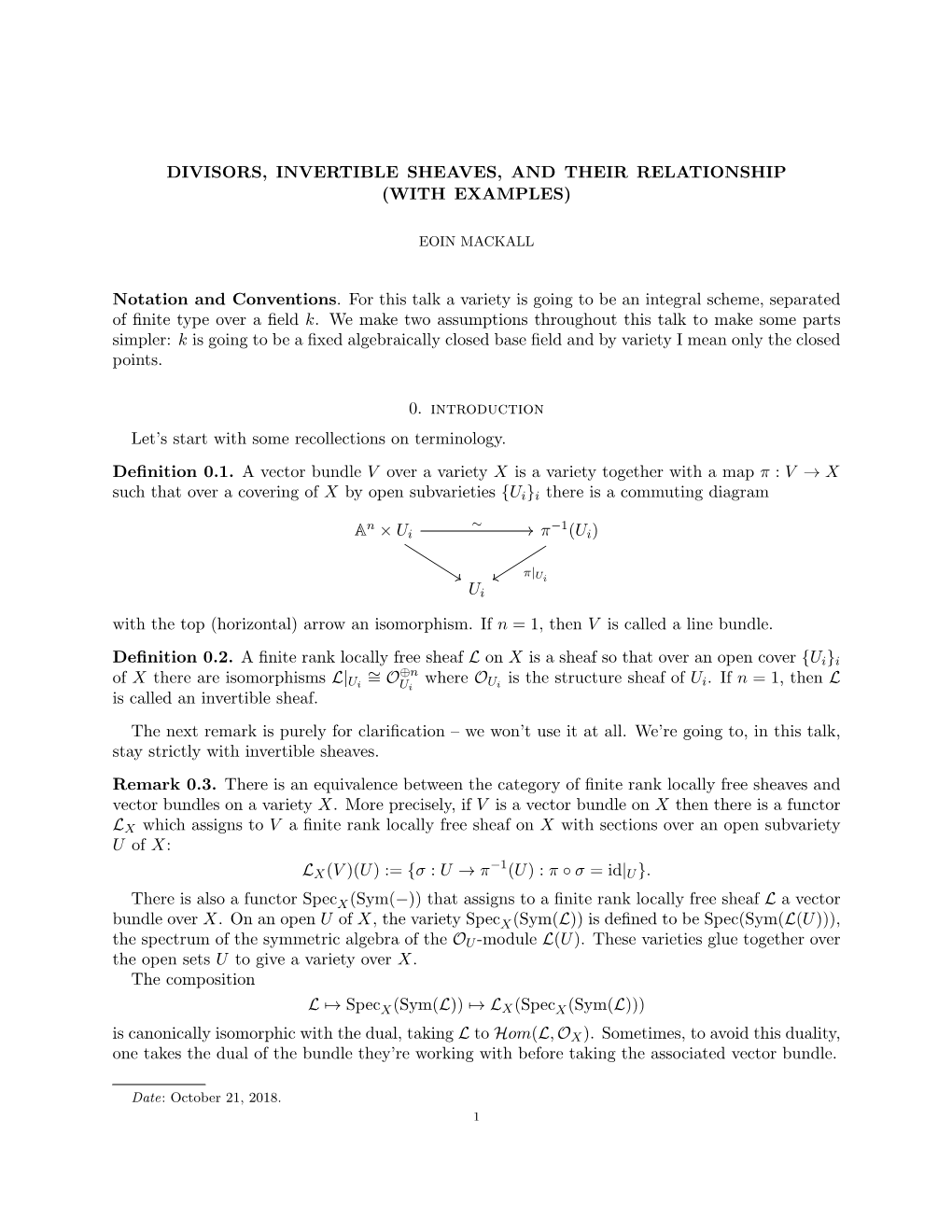 Divisors, Invertible Sheaves, and Their Relationship (With Examples