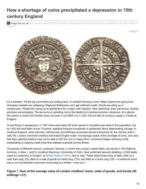 How a Shortage of Coins Precipitated a Depression in 15Th Century England