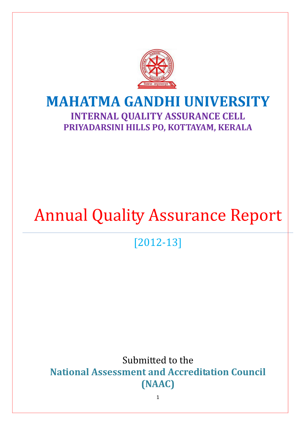 Annual Quality Assurance Report 2012-13