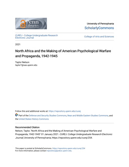 North Africa and the Making of American Psychological Warfare and Propaganda, 1942-1945