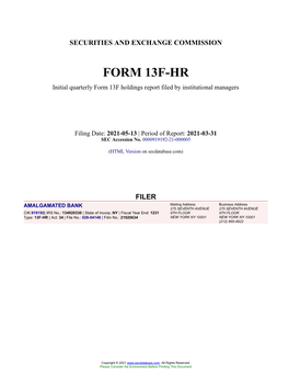 AMALGAMATED BANK Form 13F-HR Filed 2021-05-13