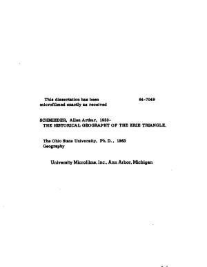 University Microfilms, Inc., Ann Arbor, Michigan the HISTORICAL GEOGRAPHY of the ERIE TRIANGLE