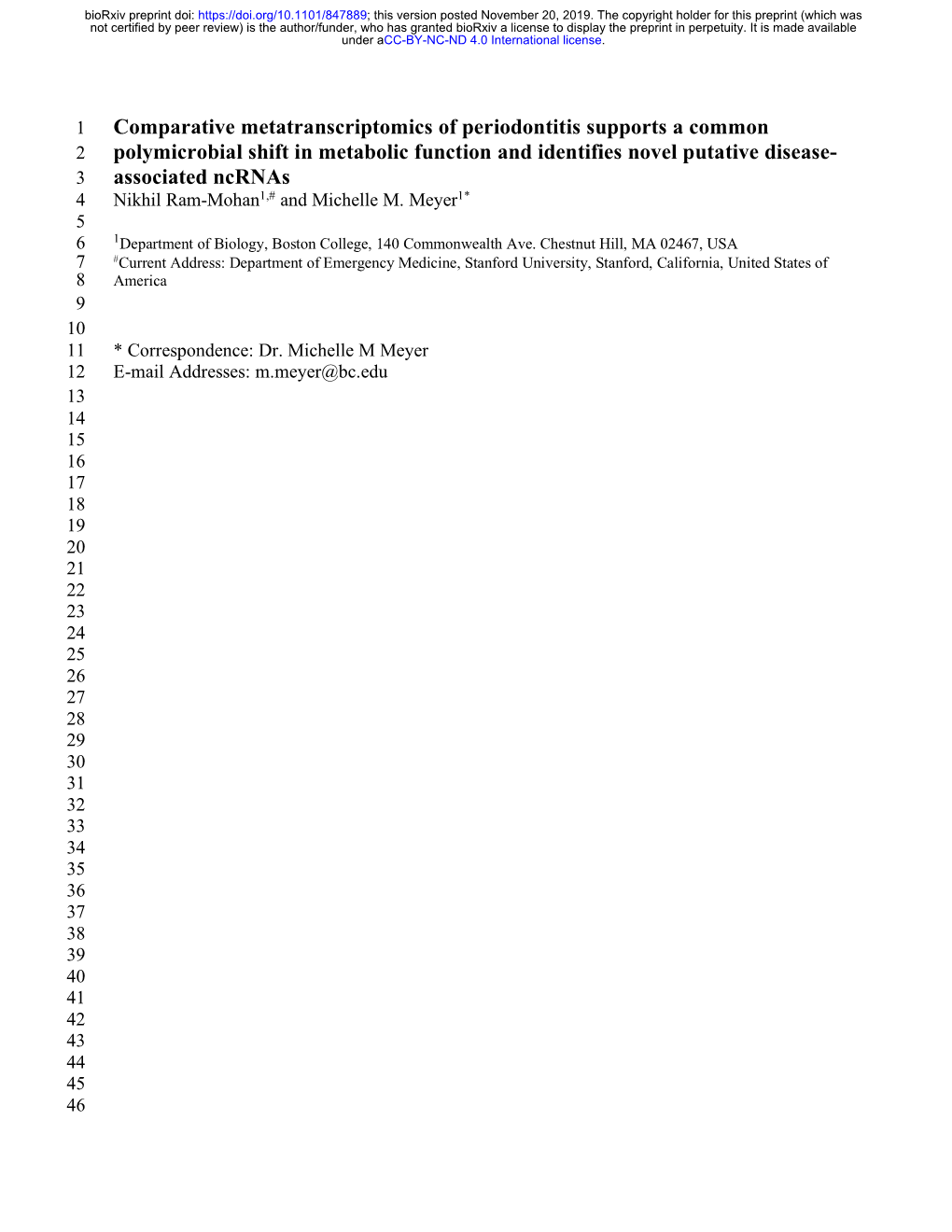 Comparative Metatranscriptomics of Periodontitis Supports a Common