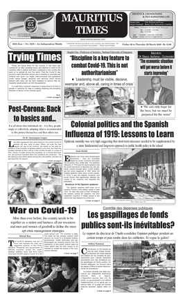 Mauritius Times – All Pages 20 March 2020