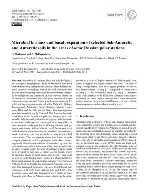 Microbial Biomass and Basal Respiration of Selected Sub-Antarctic and Antarctic Soils in the Areas of Some Russian Polar Stations