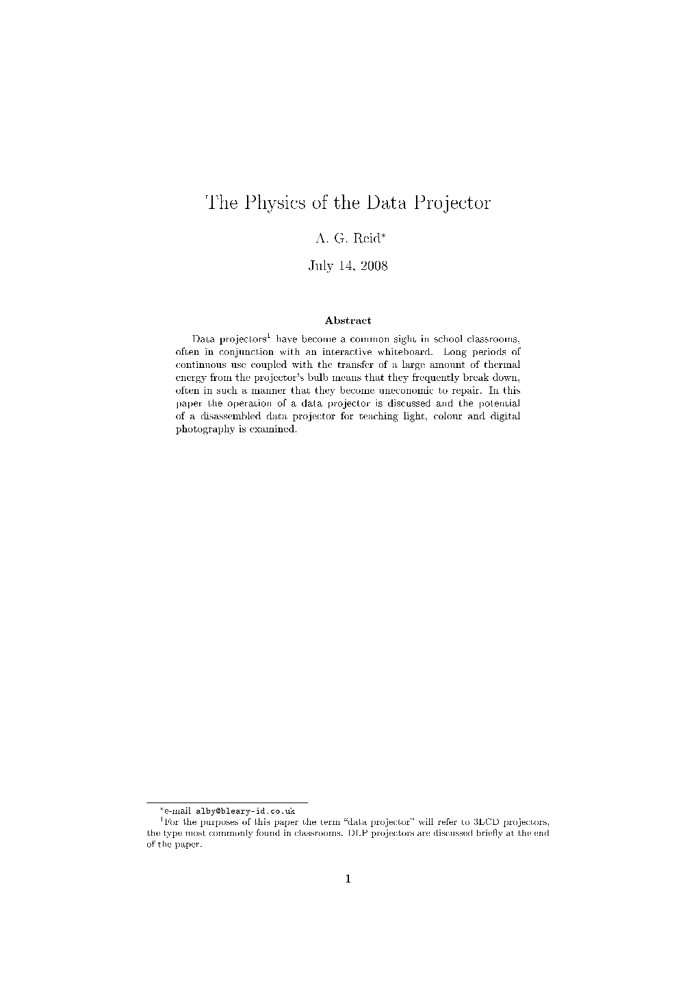 The Physics of the Data Projector