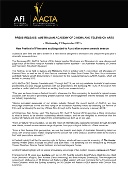 Press Release: Australian Academy of Cinema and Television Arts