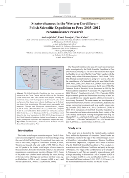 Stratovolcanoes in the Western Cordillera – Polish Scientiﬁ C Expedition to Peru 2003–2012 Reconnaissance Research