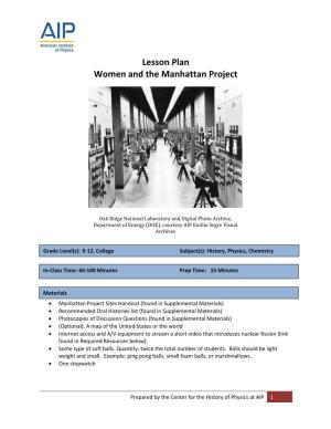 Lesson Plan Women and the Manhattan Project