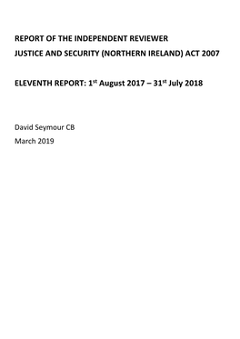 Report of the Independent Reviewer Justice and Security (Northern Ireland) Act 2007