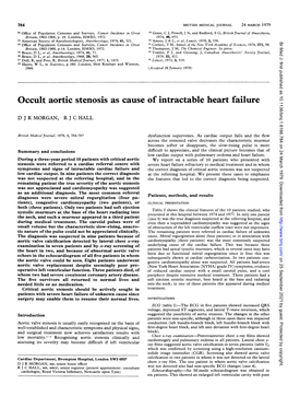 Occult Aortic Stenosis As Cause of Intractable Heart Failure
