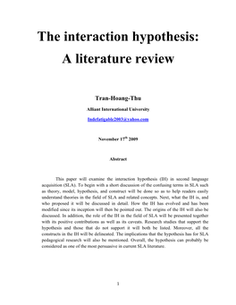 The Interaction Hypothesis: a Literature Review