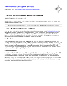 Vertebrate Paleontology of the Southern High Plains Gerald E