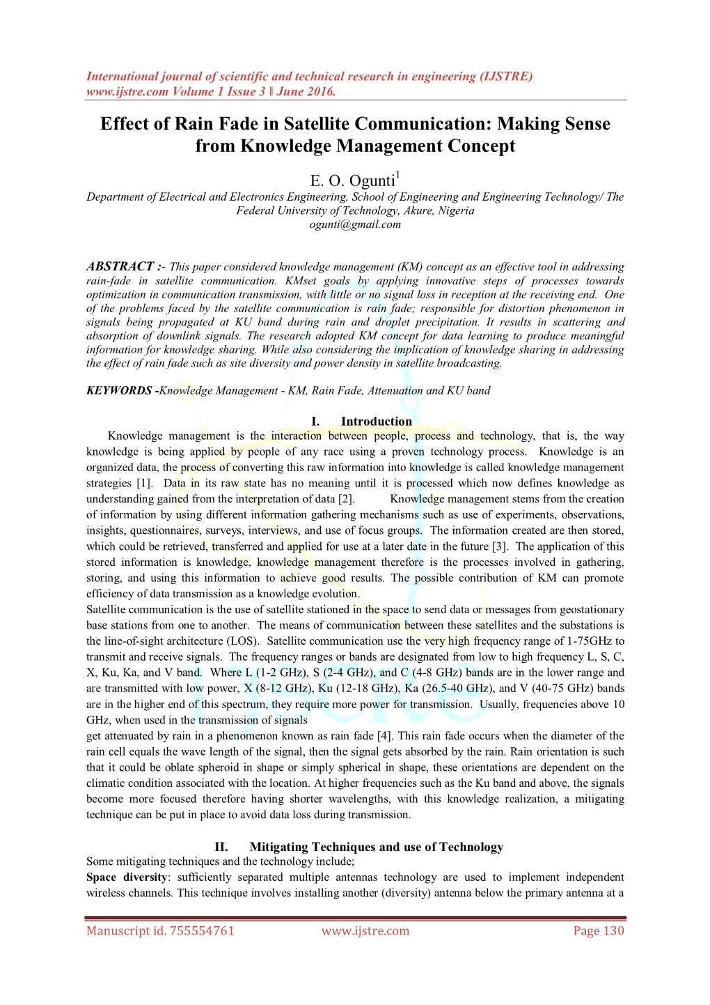 Effect of Rain Fade in Satellite Communication: Making Sense from Knowledge Management Concept