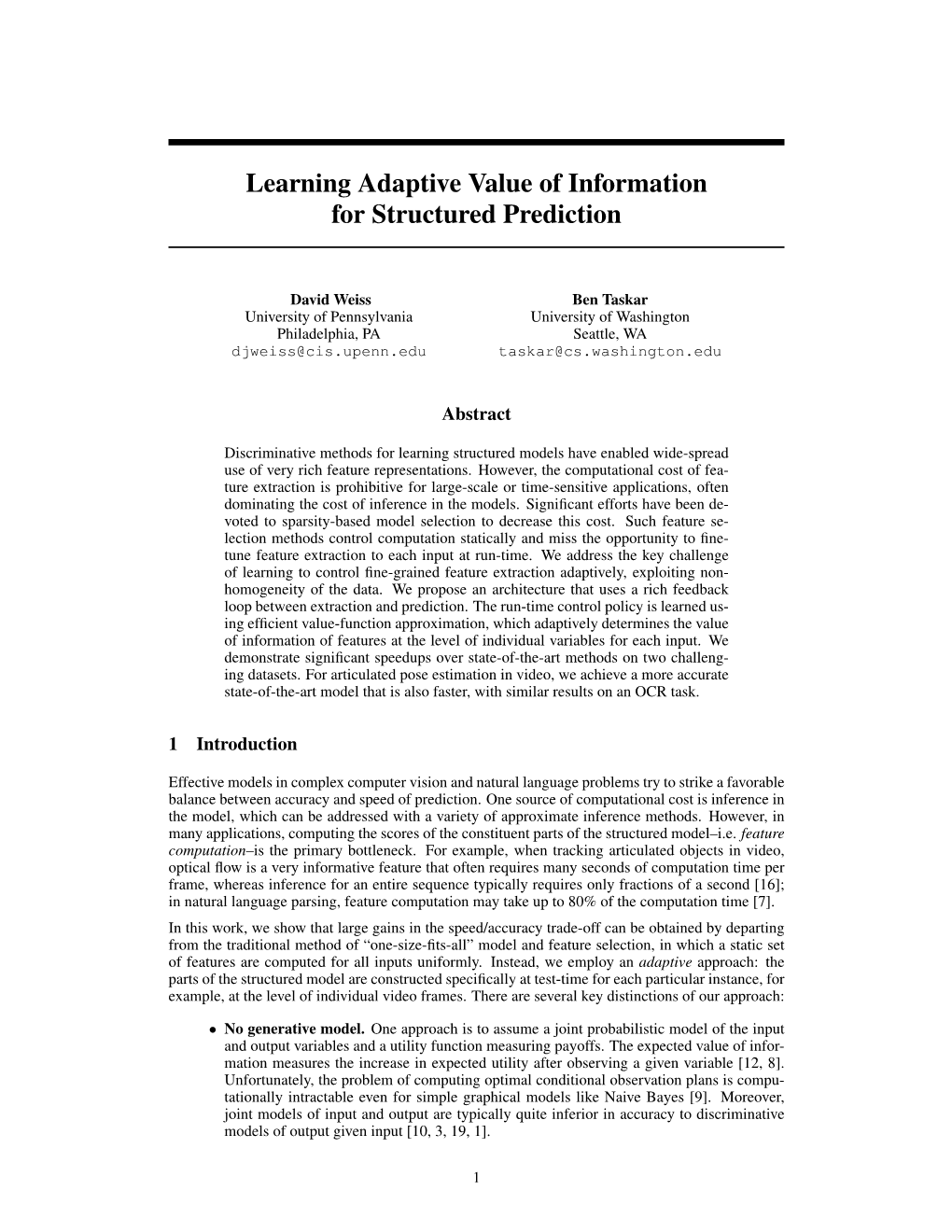 Learning Adaptive Value of Information for Structured Prediction