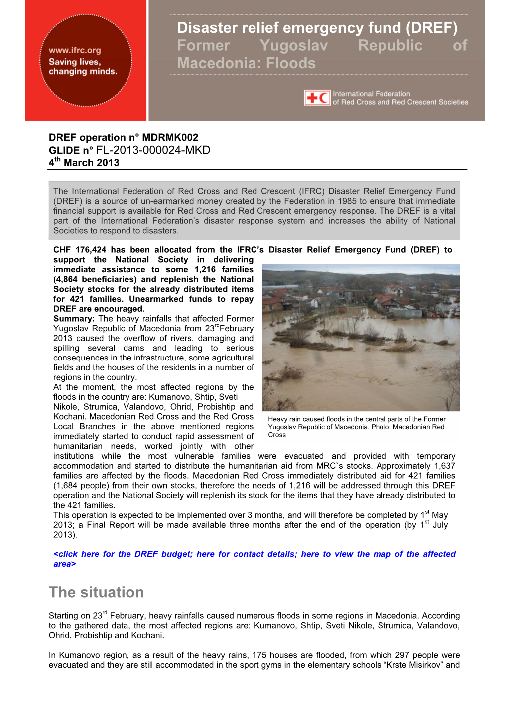 Former Yugoslav Republic of Macedonia: Floods