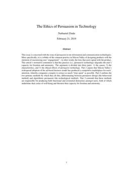 The Ethics of Persuasion in Technology